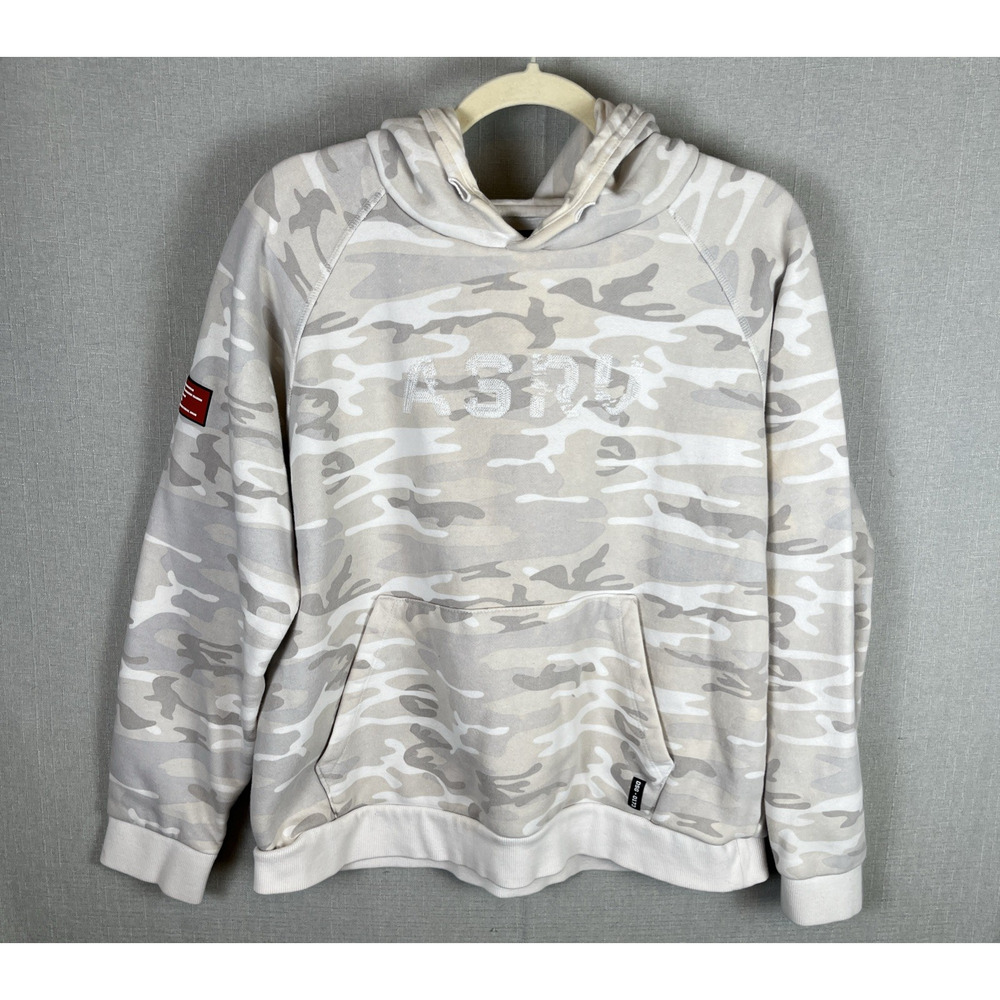 ASRV Hoodie Mens Size M Gray Tan Camo Pullover Sweatshirt *Missing Drawstring